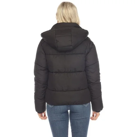 Women's Full Front Zip Hooded Bomber Puffer Jacket - Picture 3 of 7